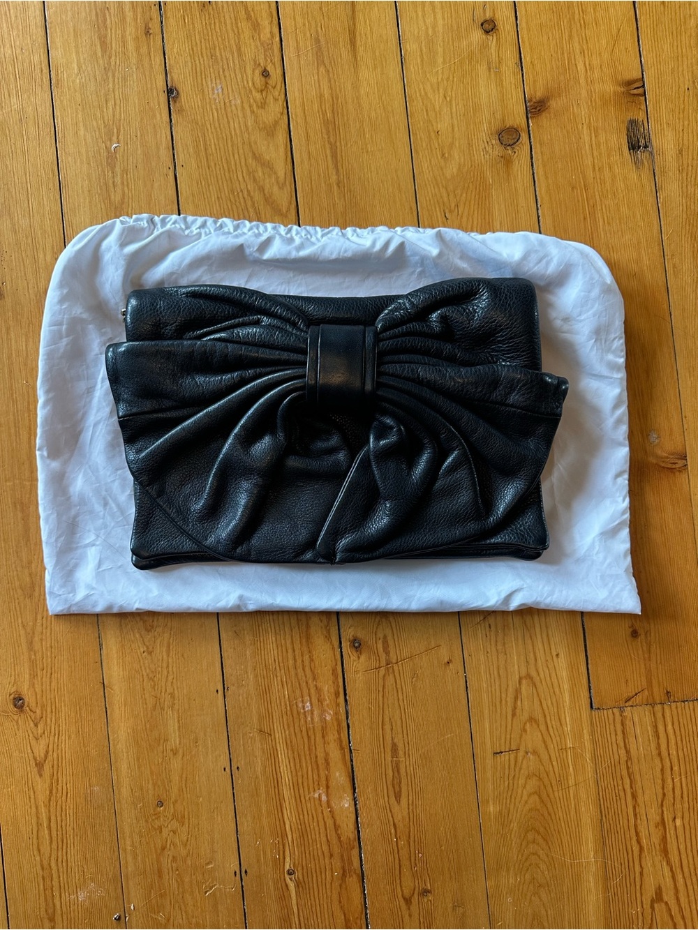 RED Valentino Black Leather Bow Clutch Purse